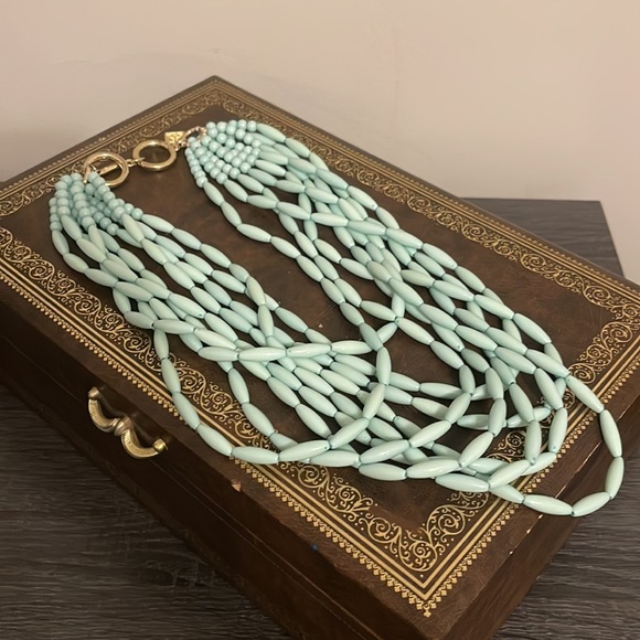 ZENZII Nine Strand Mint Green Beaded Layer Necklace - Picture 2 of 7